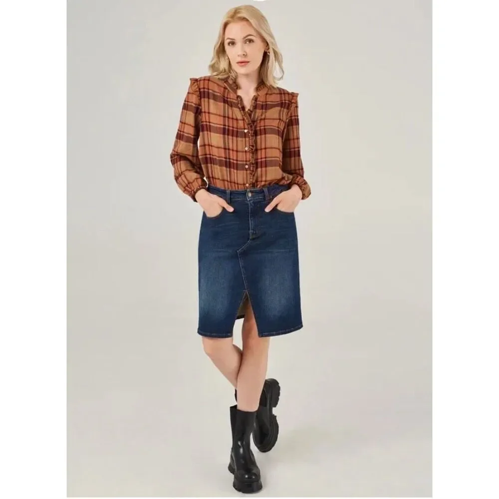 FRYE Ruffle Placket Plaid Button Down Flannel Shirt L - Picture 7 of 7